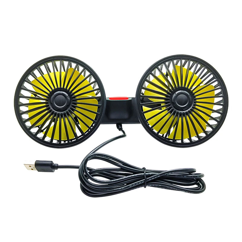 Draagbare Autoventilator met Dubbele Kop 360° Verstelbaar USB Oplaadbaar 3 Snelheden Hoofdsteun Nekkoeler voor Auto Huis Camper | Sansoti