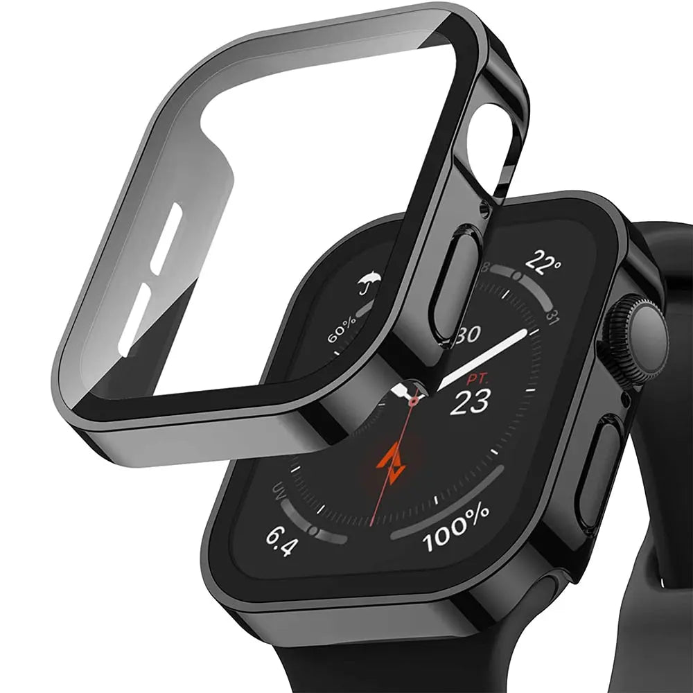 Protective Case with Tempered Glass for Smartwatch 40mm 41mm 44mm 45mm Black Silver Transparent Watch Case | Sansoti