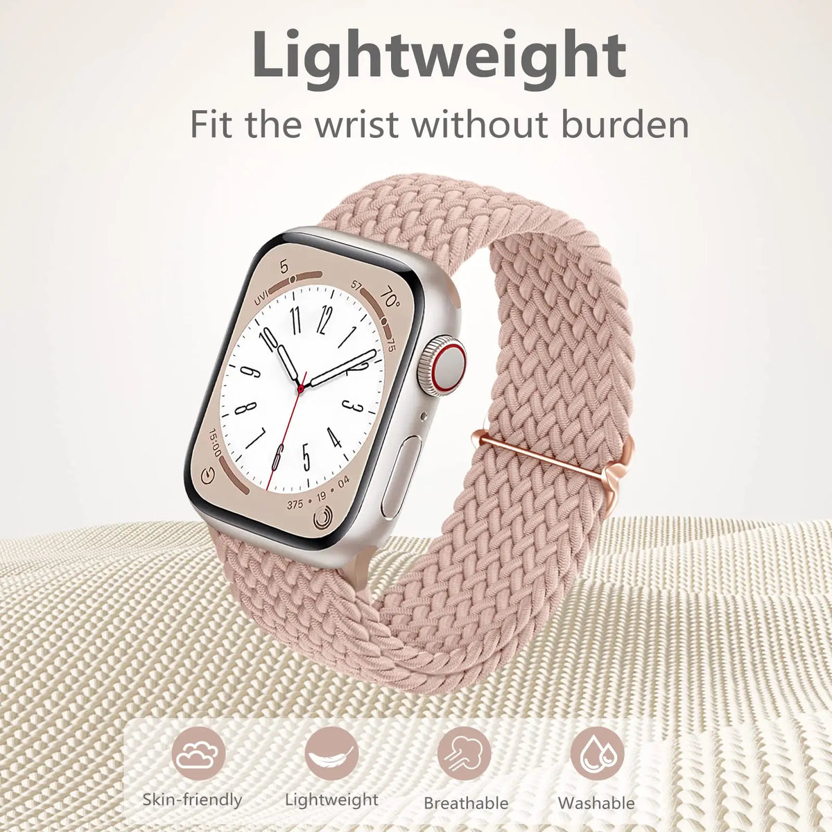 Elastisch gevlochten nylon smartwatch-bandje, 38–49 mm, verstelbaar en ademend, sportband voor Apple Watch | Sansoti