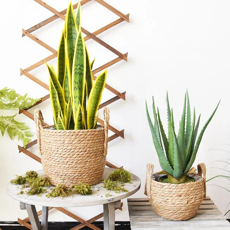 Plantenmand Gevlochten Zeegras Naturel S-L Woonkamer Balkon Handgemaakt Bloempot Mand Rotan Binnen Boho Decoratie | Sansoti
