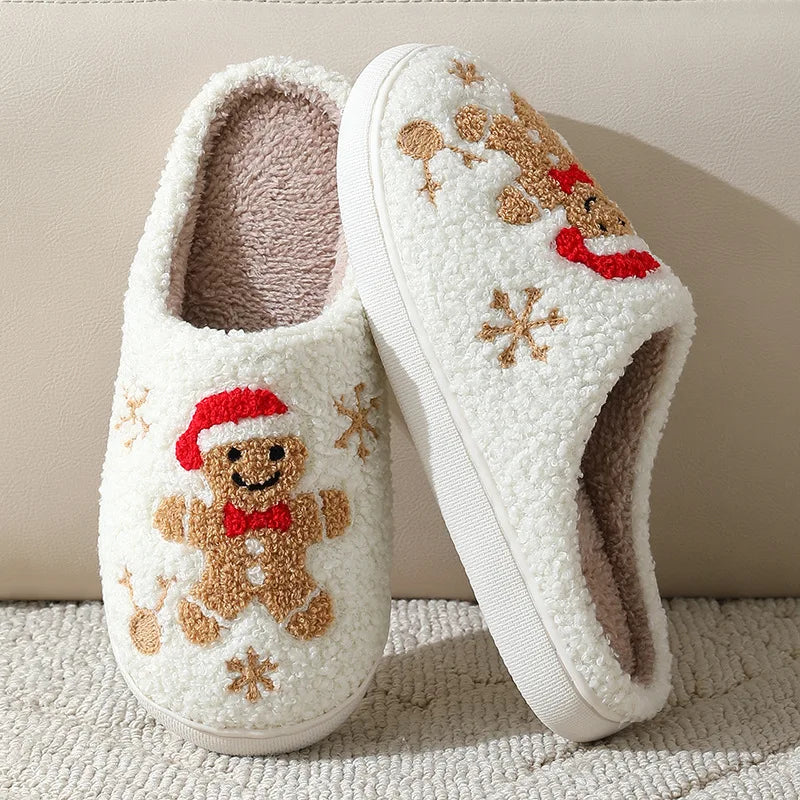 Festive house slippers with a Christmas design, winter warmth, non-slip indoor shoes, comfortable for women and men | Sansoti