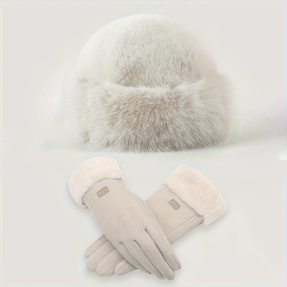 Plush Winter Set Hat and Gloves Women Men Thick Fleece Beanie Dusty Pink Black White Warm Winter Ski Hat | Sansoti