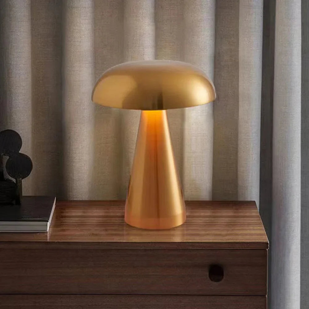 LED Paddenstoellamp Metaal met Aanraakbediening Draadloos Oplaadbaar Tafellamp Nachtlampje 21cm | Sansoti