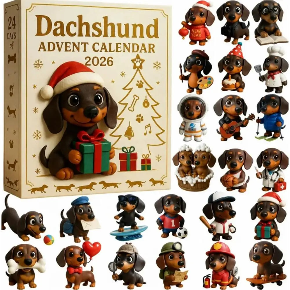 Teckel Adventskalender PVC Figuren 24 Dagen Kerstdecoratie Hondenverzamelaar Countdown Kerstfiguur Cadeau | Sansoti