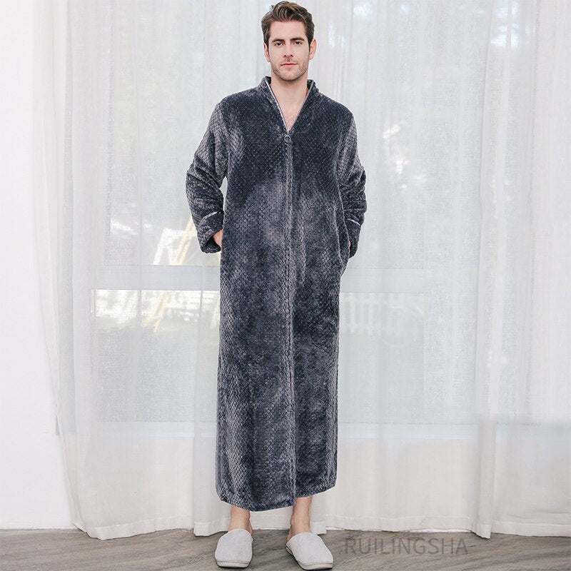 Warme Badjas met Rits en Capuchon Fleece Ochtendjas Unisex Loungewear Winter Huisjas voor Heren Dames | Sansoti