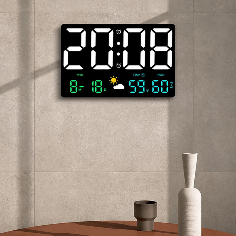 Horloge Murale LED Digitale Température Humidité Station Météo Réveil Écran Couleur Chambre Salon Bureau Calendrier | Restfield