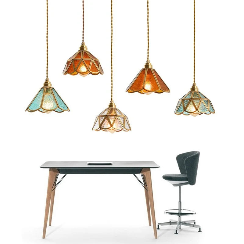 Suspension Tiffany Verre Coloré Cuivre E27 Salon Salle à Manger Chambre Vintage Rétro Lampe Suspendue Éclairage d'Ambiance Cuisine Couloir | Restfield