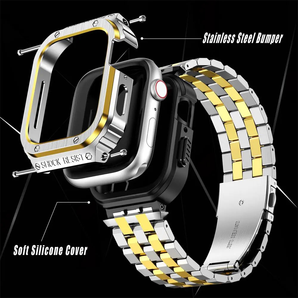 Stainless Steel Link Strap with Protective Case for Smartwatch 49mm Ultra Model Adjustable Wristband Accessory | Sansoti