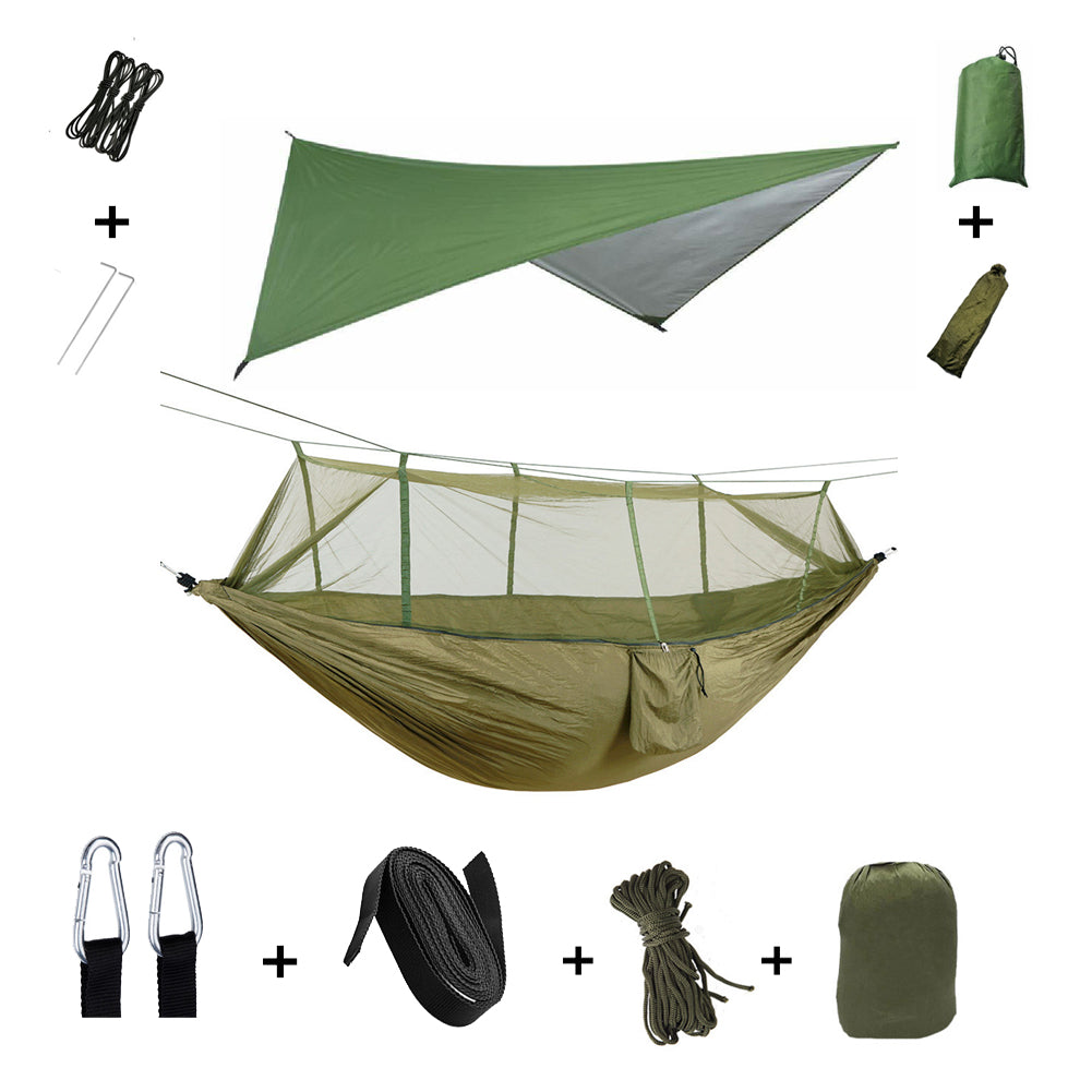 Camping-Hängematte für 2 Personen mit Regenschutz und Moskitonetz | Sansoti
