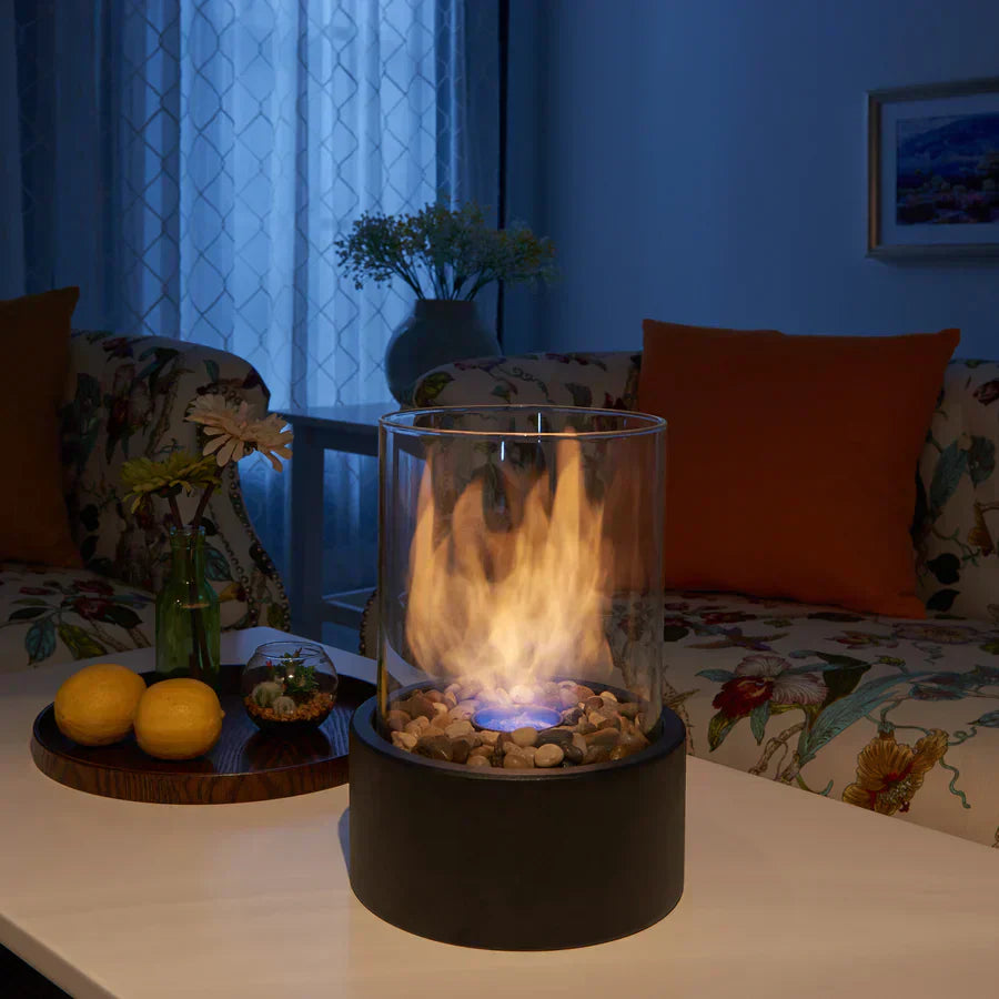 Cheminée de Table Portable Éthanol Métal Verre Noir Terrasse Balcon Salon Cheminée d'Ambiance Bioéthanol Feu de Table Intérieur Extérieur | Restfield