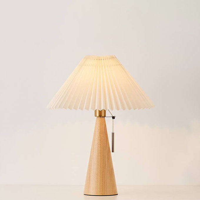 Tafellamp Hout Japans Minimalistisch Geplooide Kap 48cm LED | Sansoti