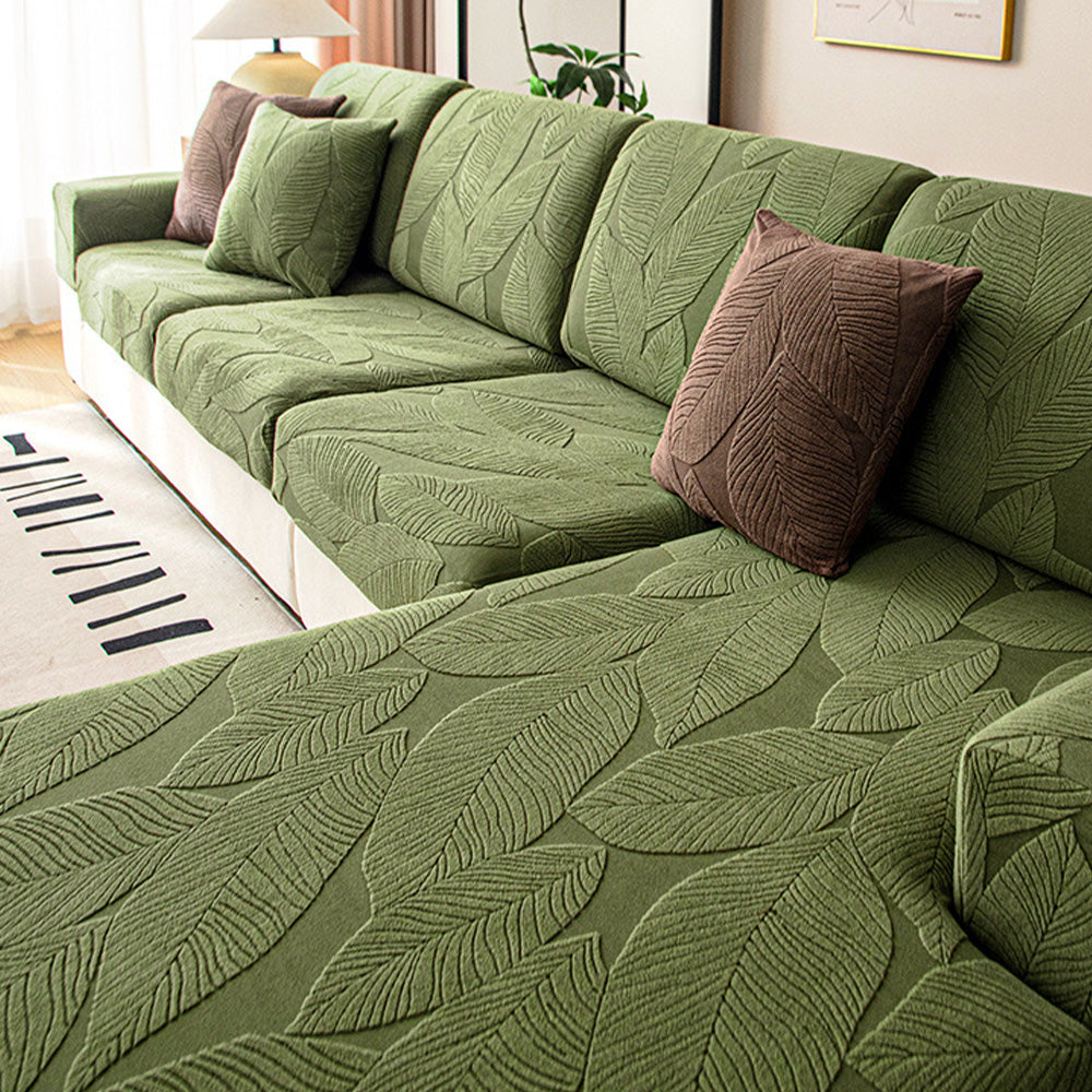 Wasserabweisender Sofabezug mit Blattmuster - Stretch-Jacquard aus Samt - Kratzschutz-Möbelschutz | Sansoti