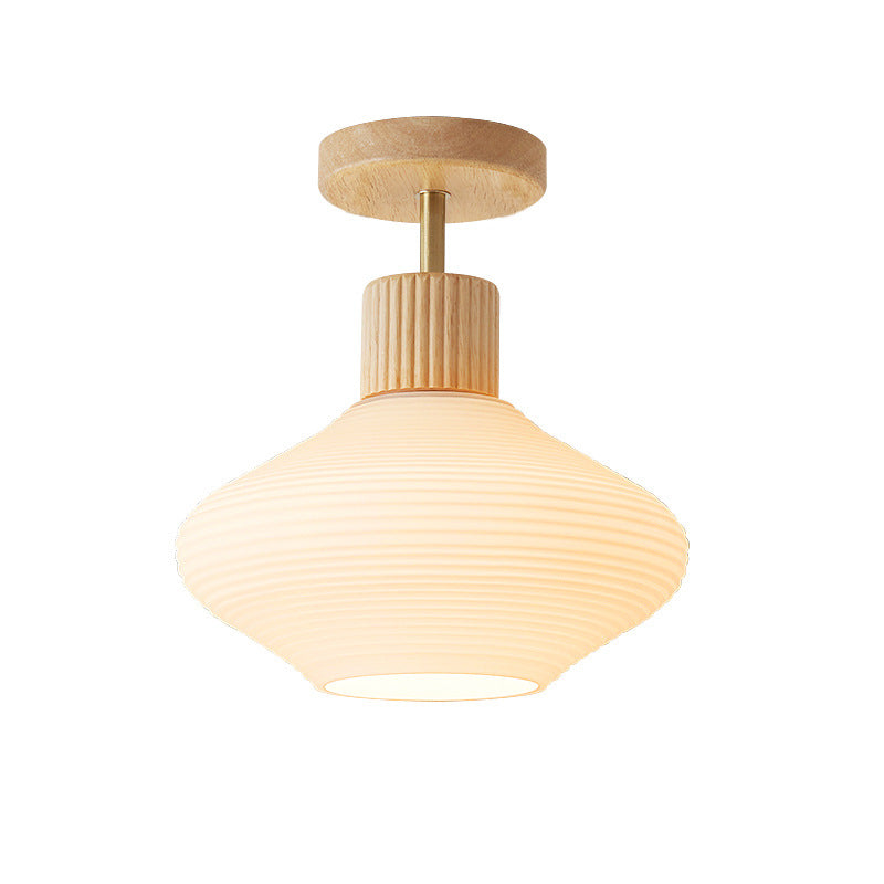 Japandi Plafondlamp Hout & Glas – Natuurlijke Elegantie voor Hal, Woonkamer en Slaapkamer | Sansoti