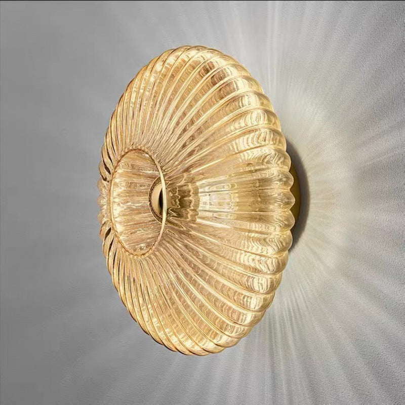Wandlamp Geribbeld Glas Cognac Goud Messing Woonkamer Slaapkamer Hal Plafondlamp Schelp Retro Art Deco Wandverlichting | Sansoti