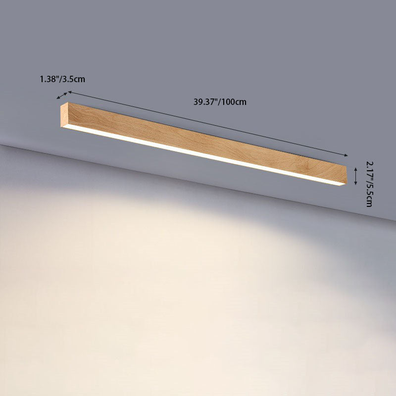 Plafonnier LED Bois Allongé Aluminium Salon Chambre 60cm 100cm 120cm LED Intégré Lampe Linéaire Plafonnier en Bois Japandi | Restfield