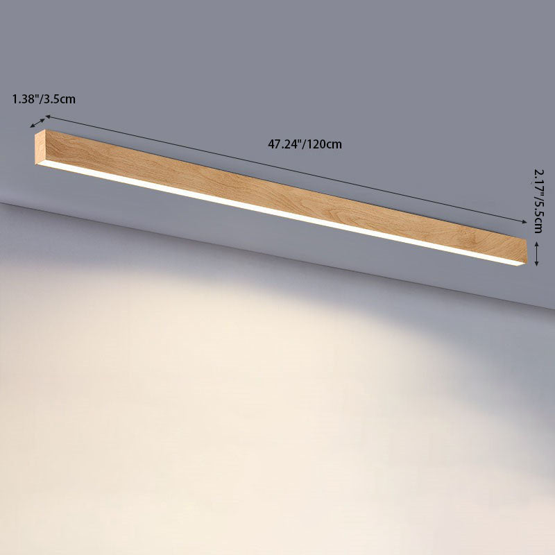Plafonnier LED Bois Allongé Aluminium Salon Chambre 60cm 100cm 120cm LED Intégré Lampe Linéaire Plafonnier en Bois Japandi | Restfield