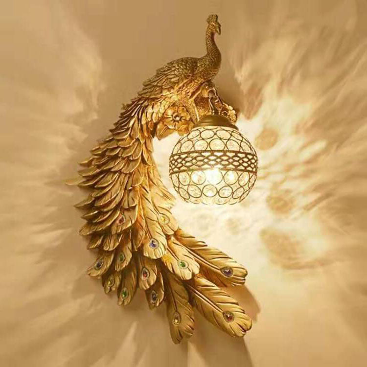 Pfau Wandleuchte Kristall Harz Bunt 45cm Wohnzimmer Schlafzimmer Dekorative Wandbeleuchtung Tier Luxus Art Deco Flur | Restfield
