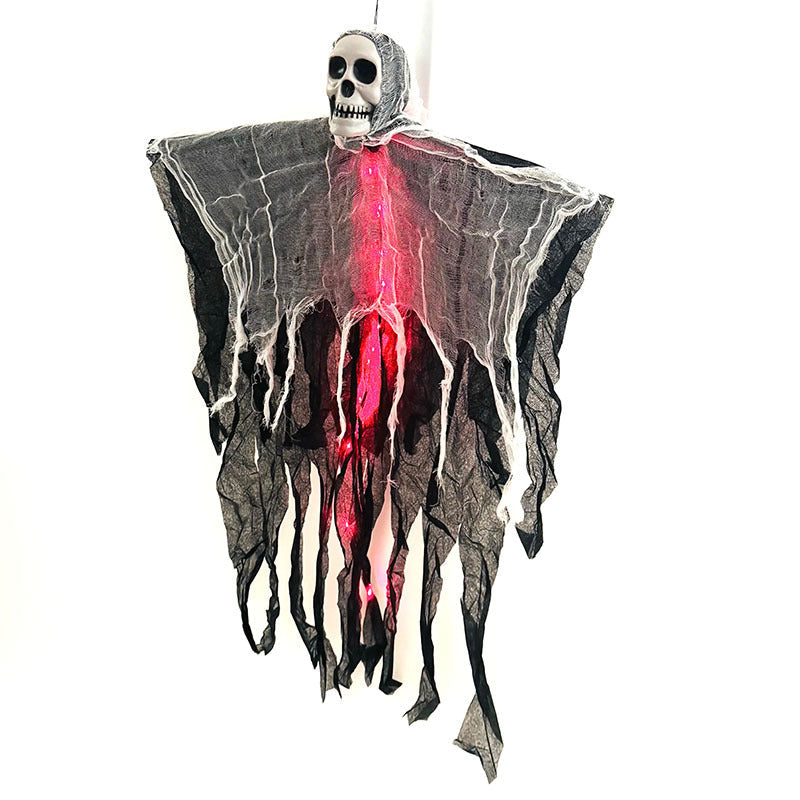 Light-Up Hanging Ghost with Skull and Mesh for Halloween Garden Porch Party Spooky Atmosphere Outdoor | Sansoti