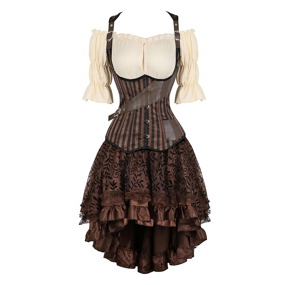 Steampunk Korsetjurk met Kanten Rok - Gothic Piratenkostuum Victoriaans Design voor Cosplay Themafeesten | Sansoti