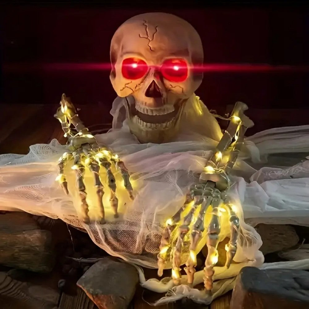 Solar Skeleton Hand Garden Light Halloween Outdoor Decoration with Skull and LED Lights for Garden or Patio | Sansoti