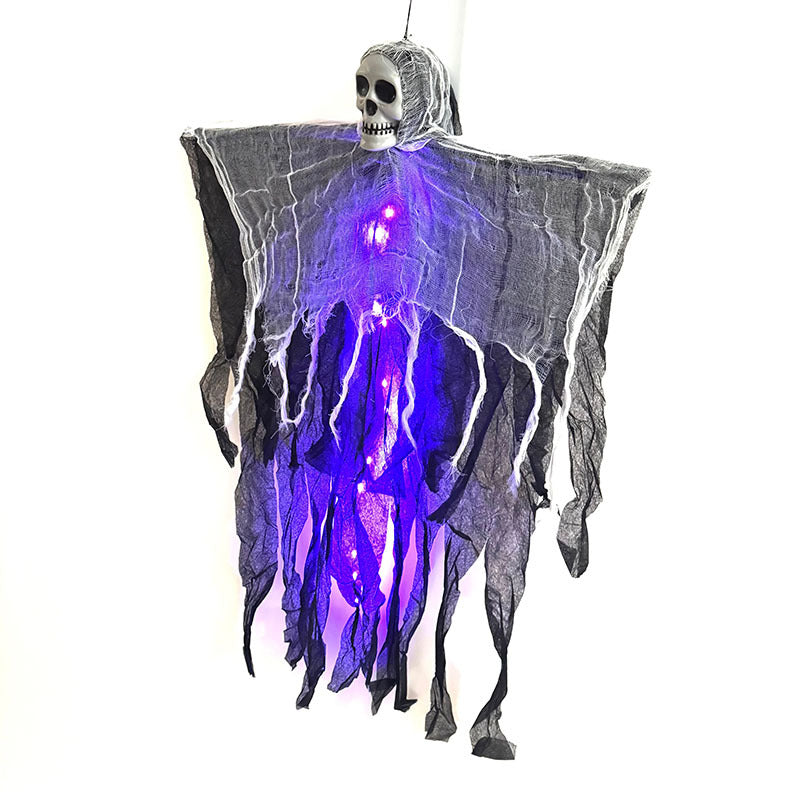 Light-Up Hanging Ghost with Skull and Mesh for Halloween Garden Porch Party Spooky Atmosphere Outdoor | Sansoti