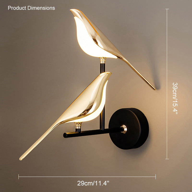 Applique Murale Oiseau Or Noir Métal LED Blanc Chaud Chambre Hall Décoratif | Restfield