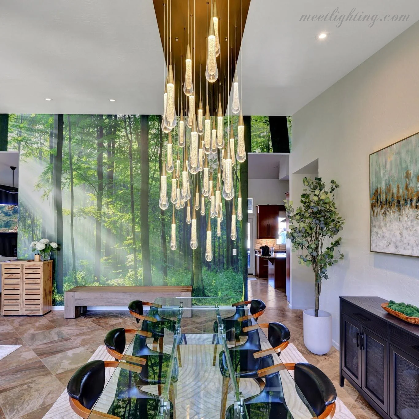 Lustre linéaire avec lampes LED réglables adapté à la salle à manger et à la cuisine en verre fabriqué à la main au design moderne | Sansoti