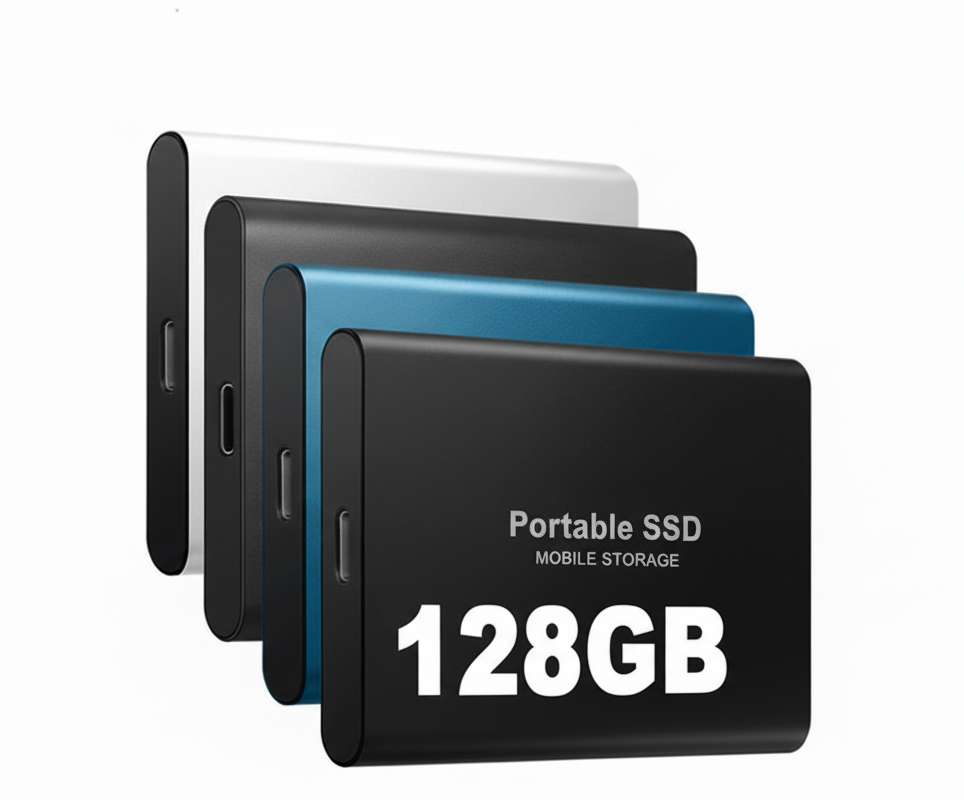 Draagbare SSD Externe Schijf 128GB met USB-C Snelle Datatransfer en Compact Design - Beschikbaar in Zwart, Blauw en Rood | Sansoti