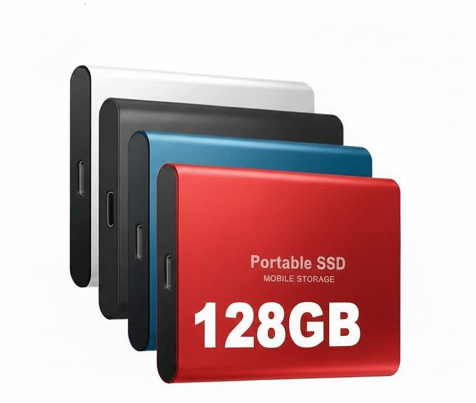 Draagbare SSD Externe Schijf 128GB met USB-C Snelle Datatransfer en Compact Design - Beschikbaar in Zwart, Blauw en Rood | Sansoti