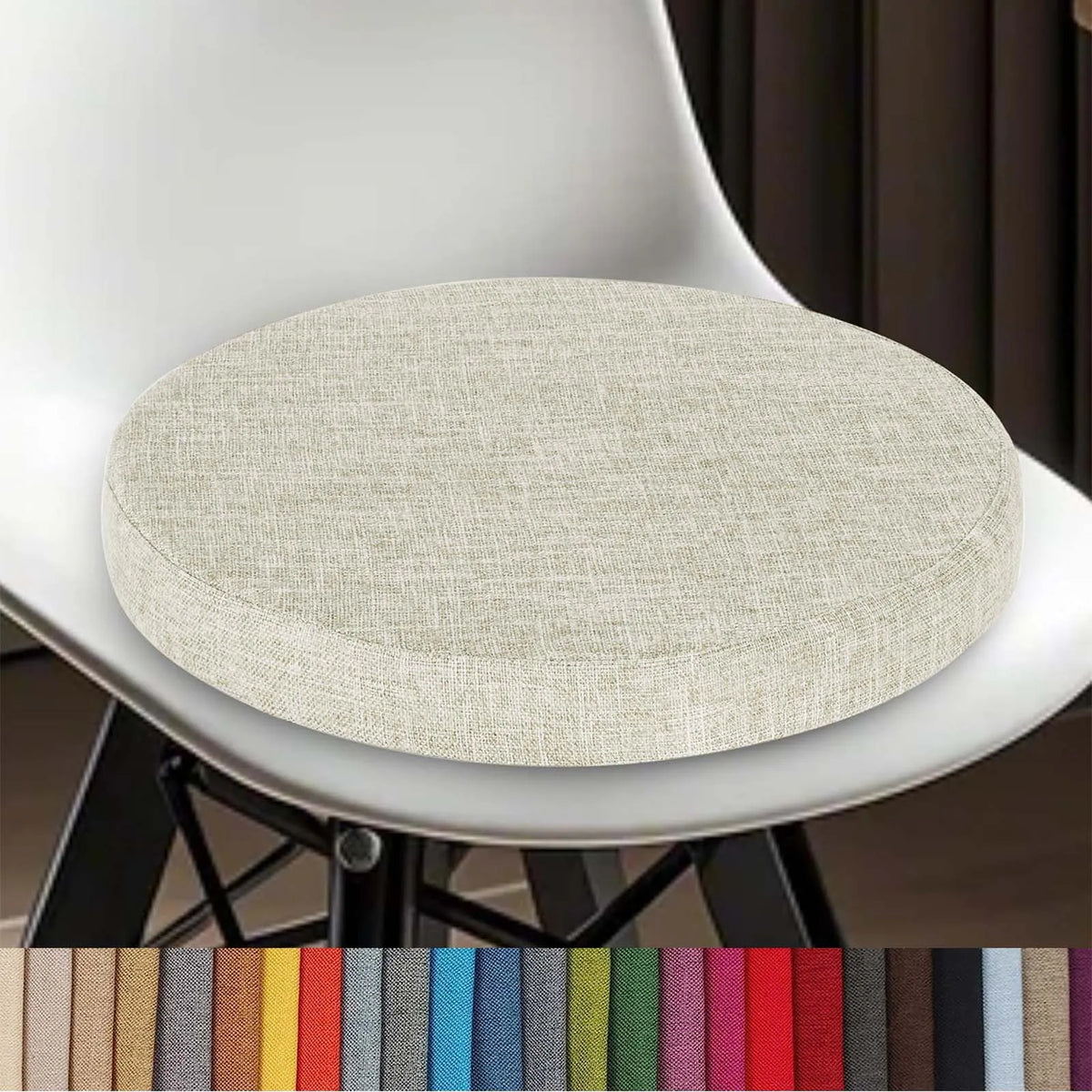 Cojín redondo de algodón y lino lavable con cremallera, 30-60 cm, para comedor, taburete de bar, cocina, oficina y silla de jardín | Sansoti