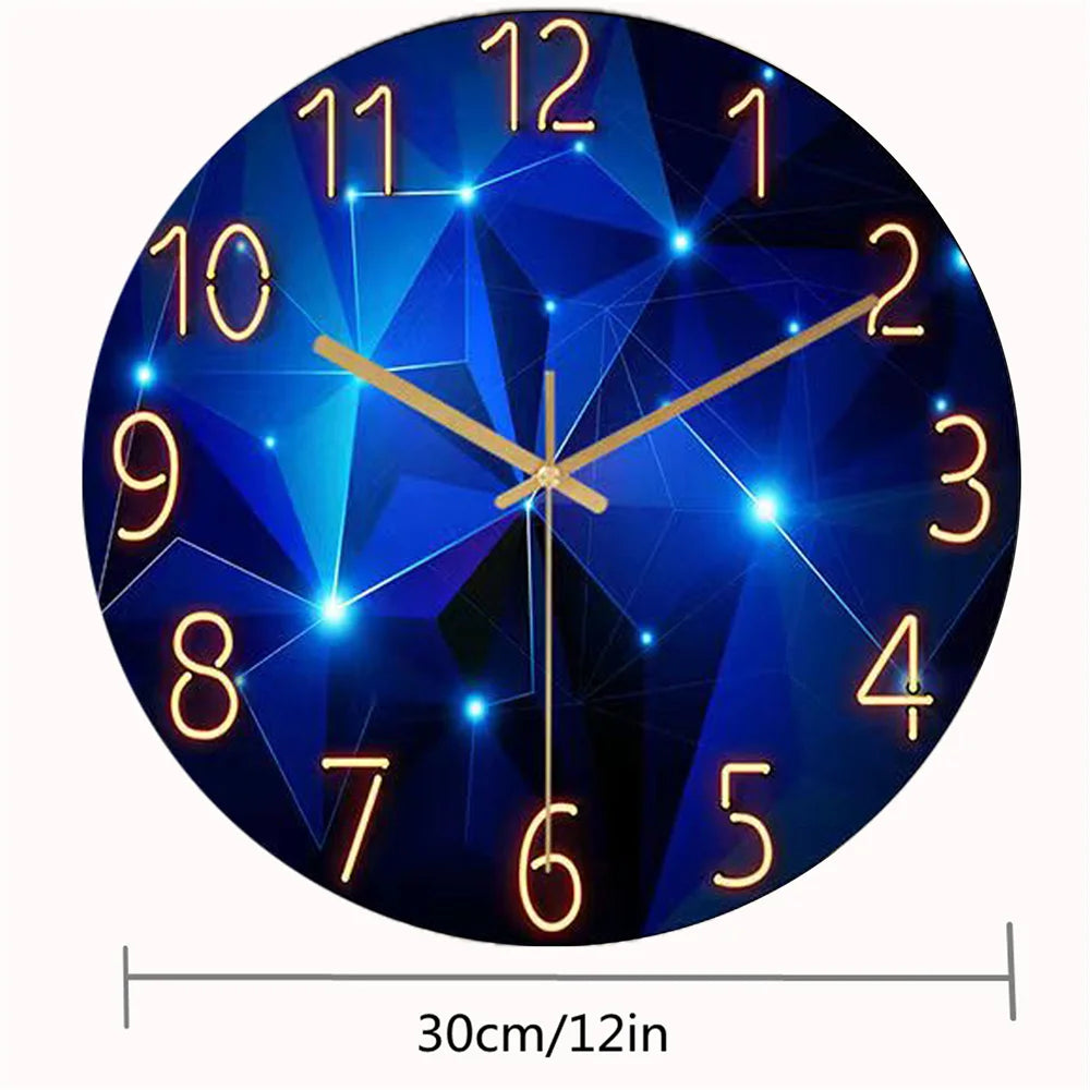 Glas-Wanduhr 30cm Dunkelblau Geometrisch Gehärtetes Glas Leises Quarz-Uhrwerk Wohnzimmer Moderne Uhr Abstraktes Interieur Geschenk | Restfield
