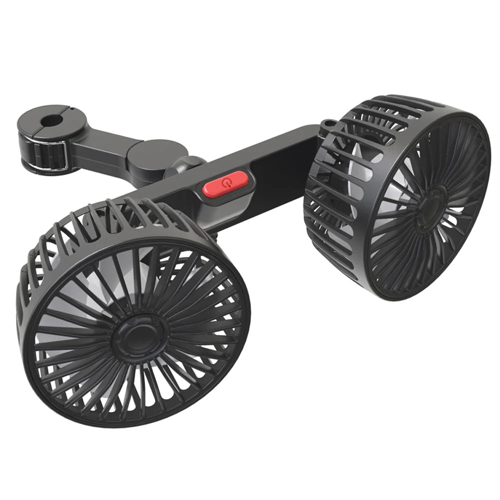 Draagbare Autoventilator met Dubbele Kop 360° Verstelbaar USB Oplaadbaar 3 Snelheden Hoofdsteun Nekkoeler voor Auto Huis Camper | Sansoti