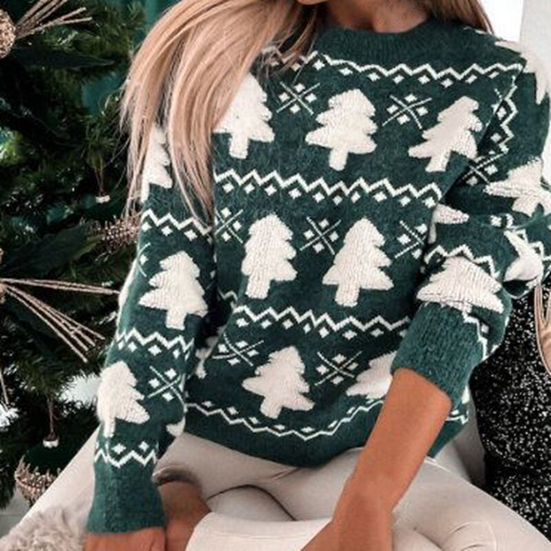 Gebreide Kersttrui Dames Kerstboom Feestelijke Pullover Groen Rood Winter Warm Comfortabel Oversized XL | Sansoti