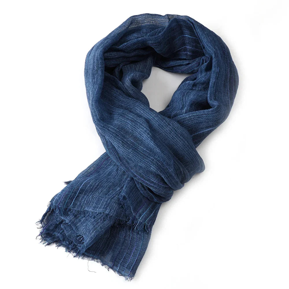 Gestreifter Baumwoll-Leinen-Schal für Herren mit Fransen, Herbst-Winter-Halstuch, Unisex, warmes, modisches Accessoire | Sansoti