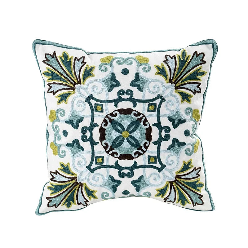 Kussenhoes 45x45cm Katoen Canvas Geborduurd Bloemen Wit Sierkussenhoes Bank Slaapkamer Landelijke Stijl Decoratief | Sansoti