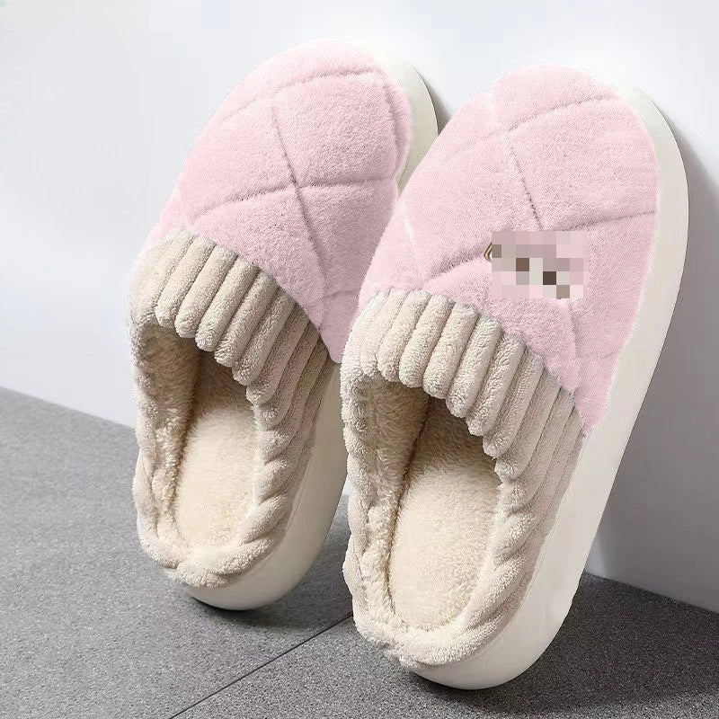 Chaussons d’intérieur en peluche à motif à carreaux, semelle épaisse, unisexes, confortables, doux, chauds et antidérapants | Sansoti