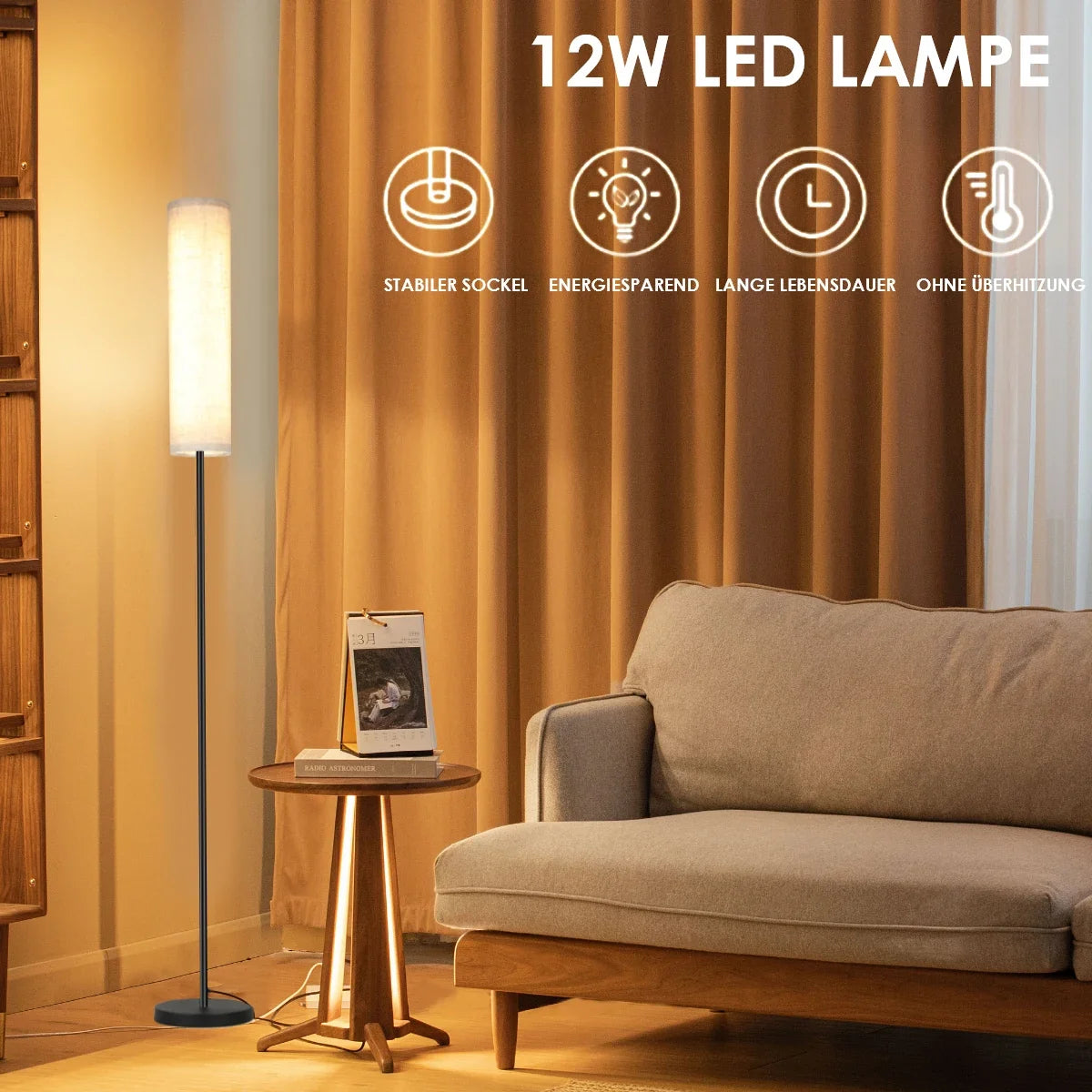 LED-Stehlampe 170 cm, dimmbar, mit Fernbedienung, skandinavisches Holz und Metall, warm- bis kaltweiß | Sansoti