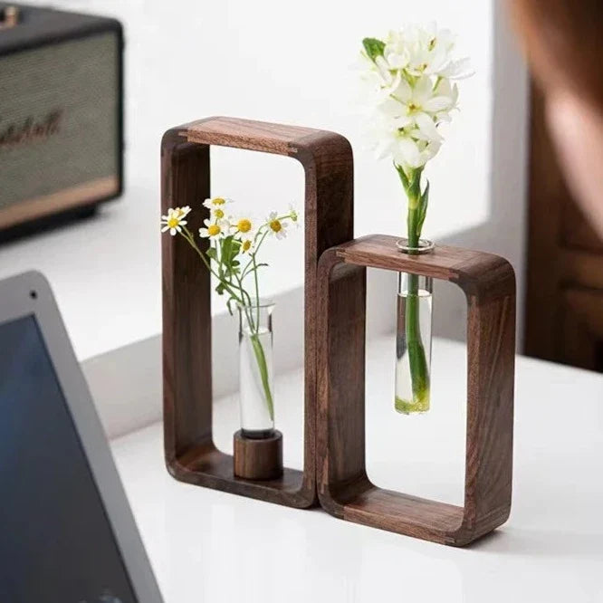 Glazen Vaas voor Stekjes met Houten Standaard – Decoratieve Propagator voor Planten | Sansoti