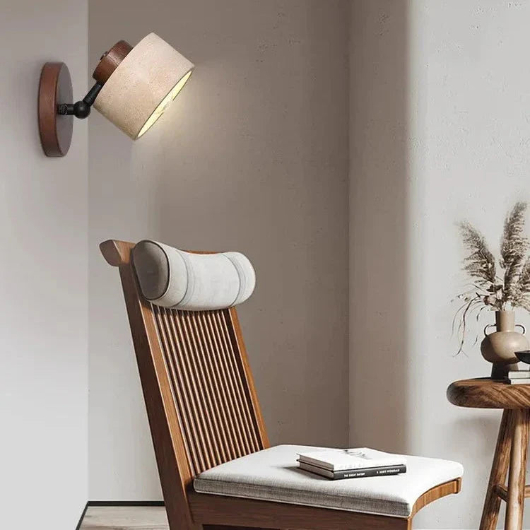 Wandlamp Travertin Steen LED E27 3000K Japandi Compact Rond | Sansoti