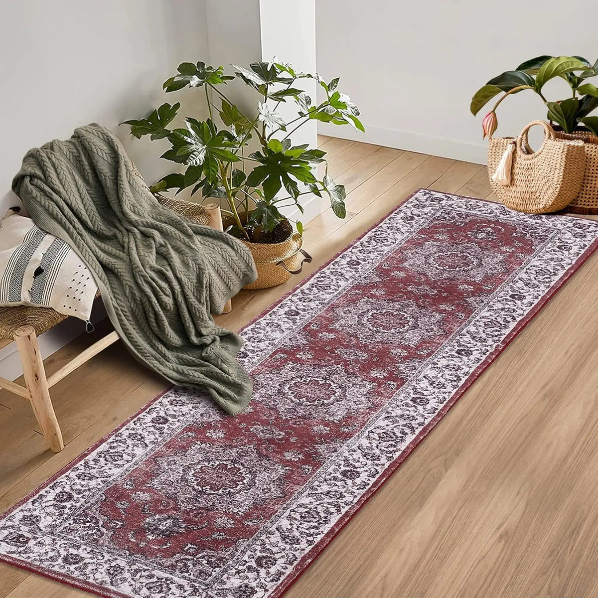 Tapis de couloir 60x230cm antidérapant en polyester, motif floral, style vintage, entrée, salon, hall | Sansoti