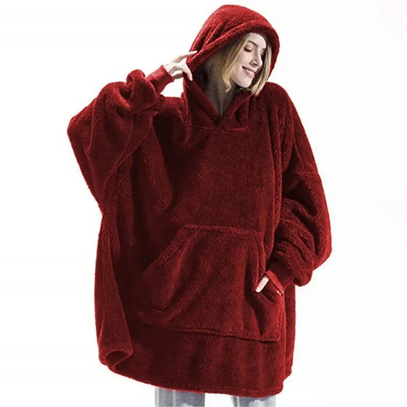 Draagbare Fleece Deken met Capuchon Dubbelzijdig Oversized Lounge Plaid Zachte Huisdeken voor Thuiscomfort | Sansoti