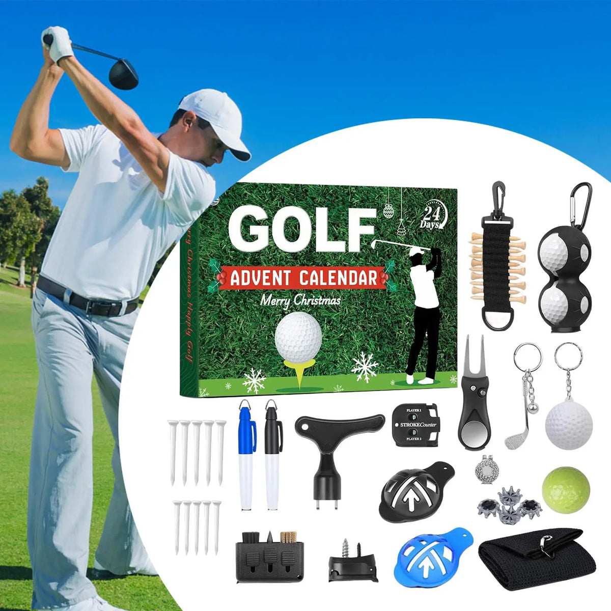 Adventskalender met 24 Golfaccessoires voor Liefhebbers Verrassing Elke Dag Kerst Golfcadeau Kalender | Sansoti