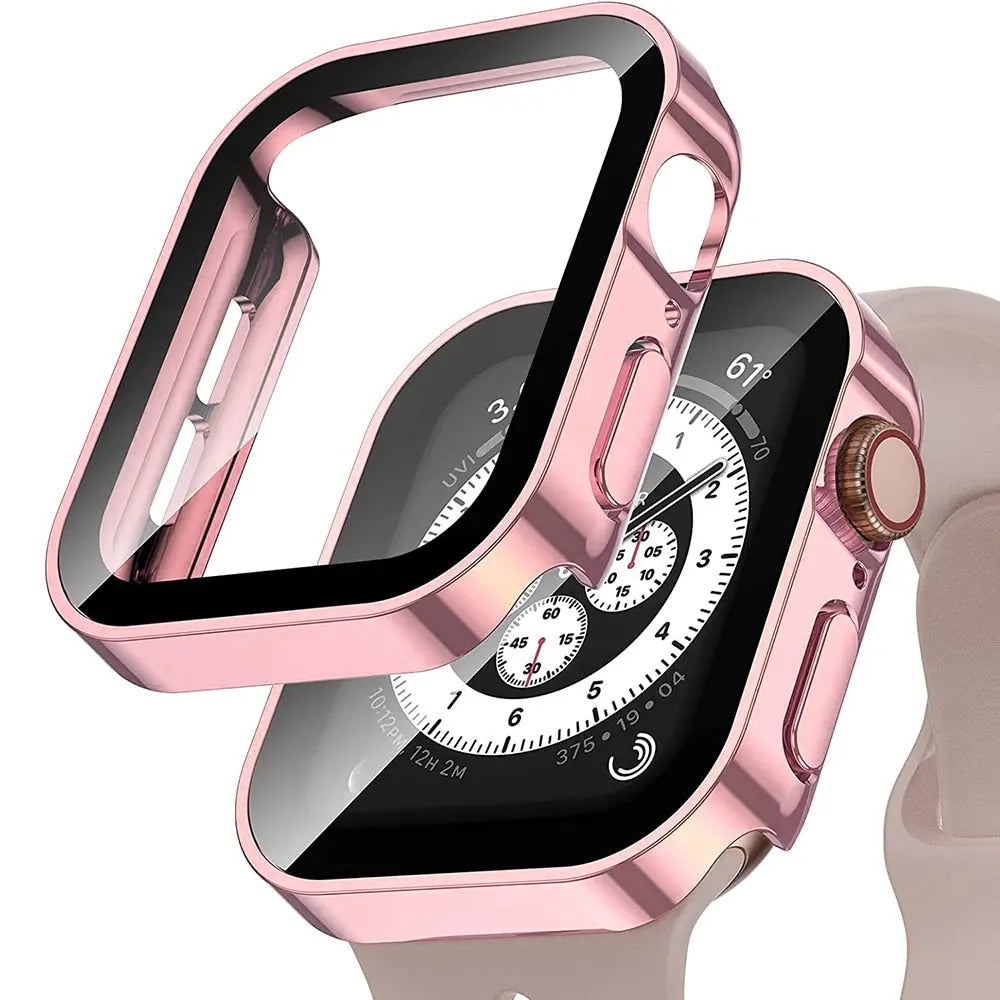 Protective Case with Tempered Glass for Smartwatch 40mm 41mm 44mm 45mm Black Silver Transparent Watch Case | Sansoti