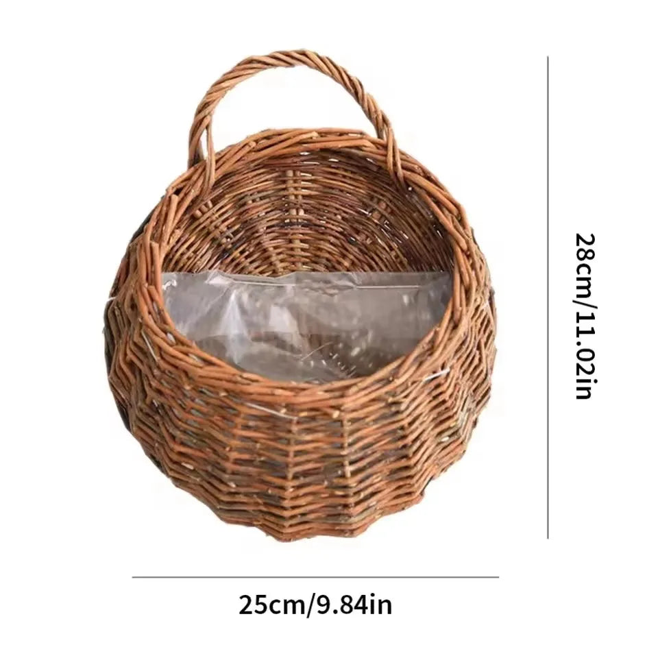 Hangmand Riet Naturel Wanddecoratie Tuin Balkon Woonkamer Handgemaakt Bloempot Mand Rotan Plantenmand Binnen Buiten | Sansoti