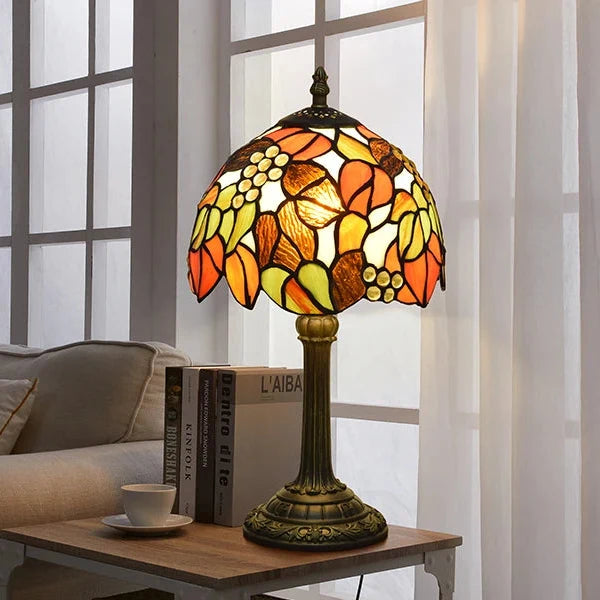 Vintage Stained Glass Table Lamp E27 Resin Shade Desk Lamp Bedside Table Reading Lamp Ambient Lighting Living Room | Sansoti
