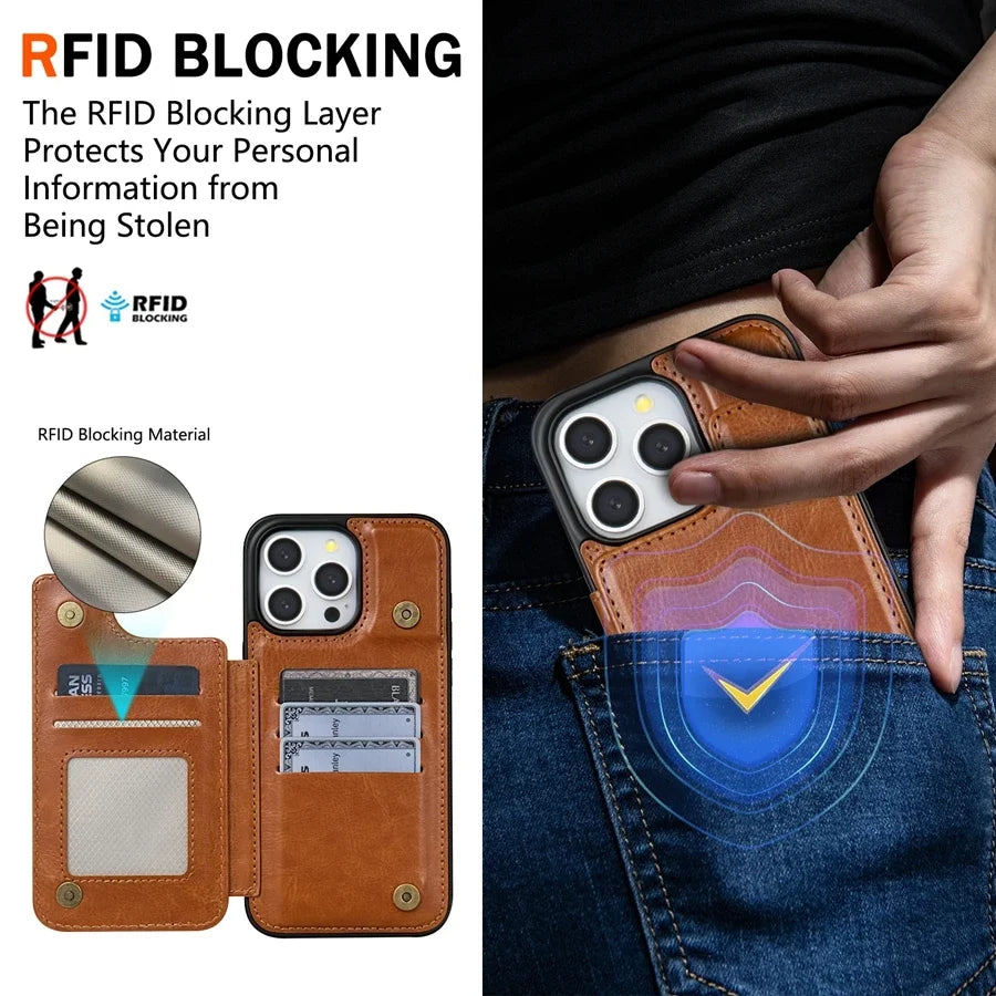 Magnetische Telefoonhoes met RFID-Bescherming Kaarthouder Leren Smartphone Portemonnee Case Wallet Cover | Sansoti