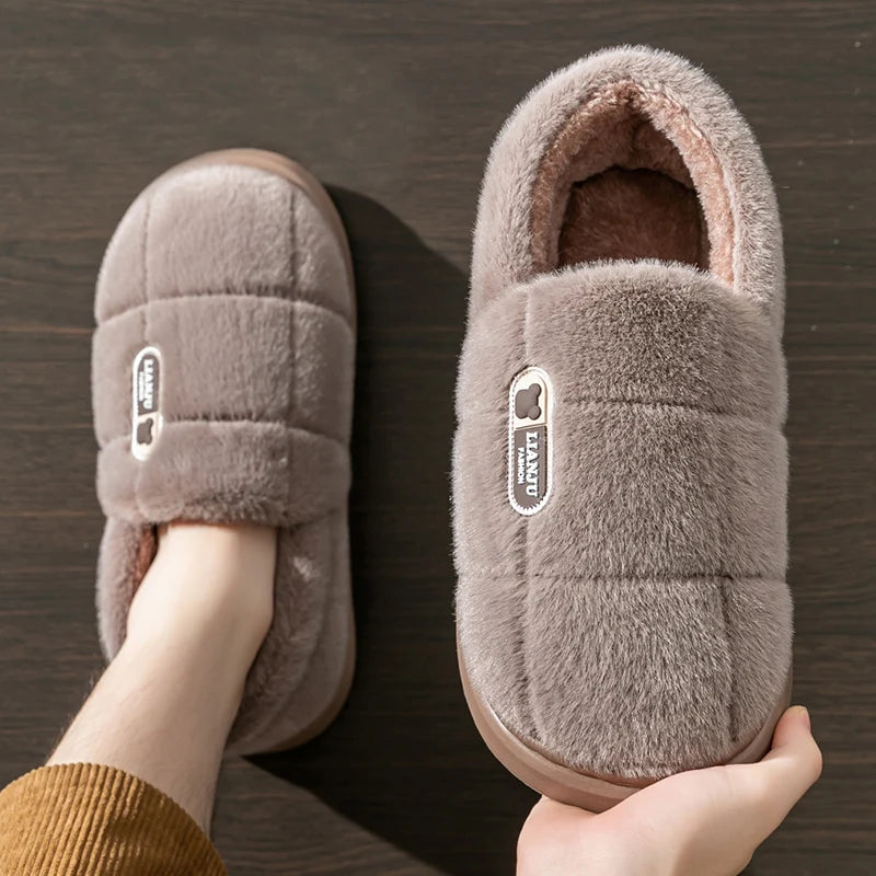 Huispantoffels met Zachte Pluche Voering - Antislip Zool - Unisex Comfort - Maat 36-51 - Grijs/Bruin | Sansoti