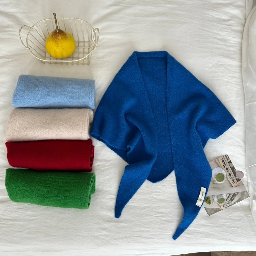 Wollen Driehoeksjaal Vrouwen Winterwarm Gebreide Omslagdoek Effen Pashmina Sjaal Hoofddoek Hals Accessoire | Sansoti