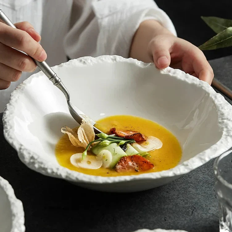 Keramische Serveerkom Rustiek Natuurlijk Design voor Salade en Warme Gerechten | Sansoti