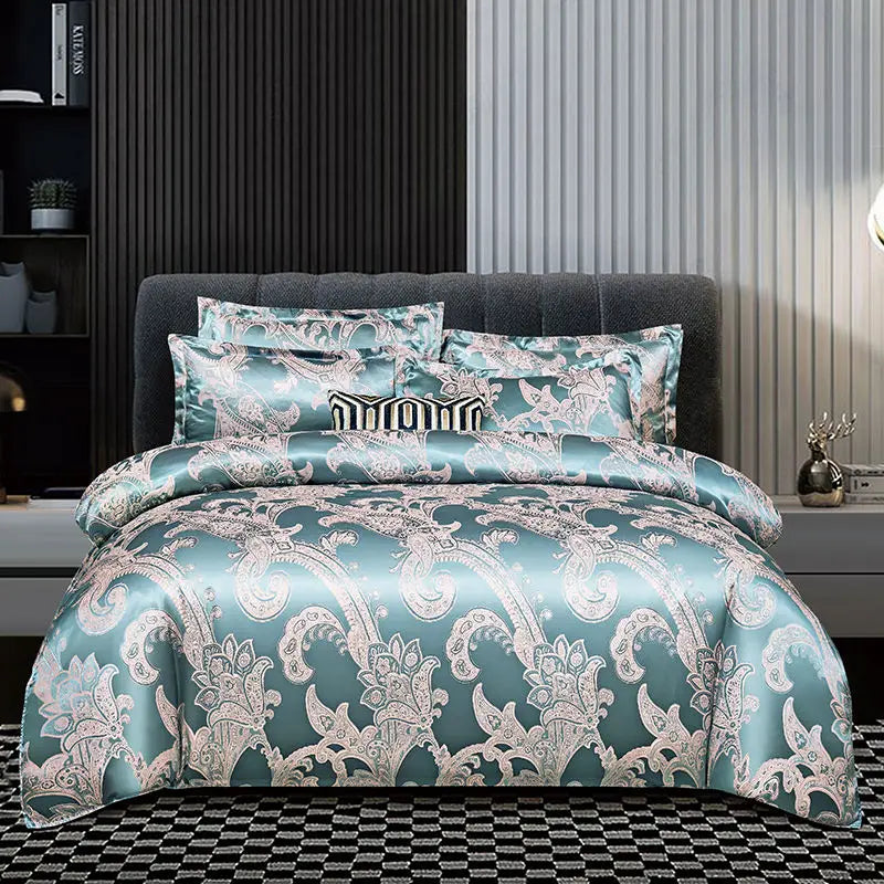 Satijnen Jacquard Dekbedovertrek Set 220x240 Tweepersoons Zomer Beddengoed Luxe Slaapkamer Dekbed Overtrekset | Sansoti